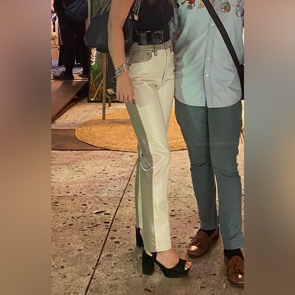 Agolde Paneled 90s Pinched Waist Powder Quail Leather colorblock Pants Size 24 - Picture 4 of 10